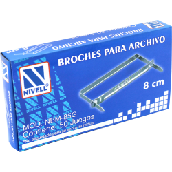 ▪ Broche de 8 cm metálico para archivar y organizar documentos caja con 50 juegos.